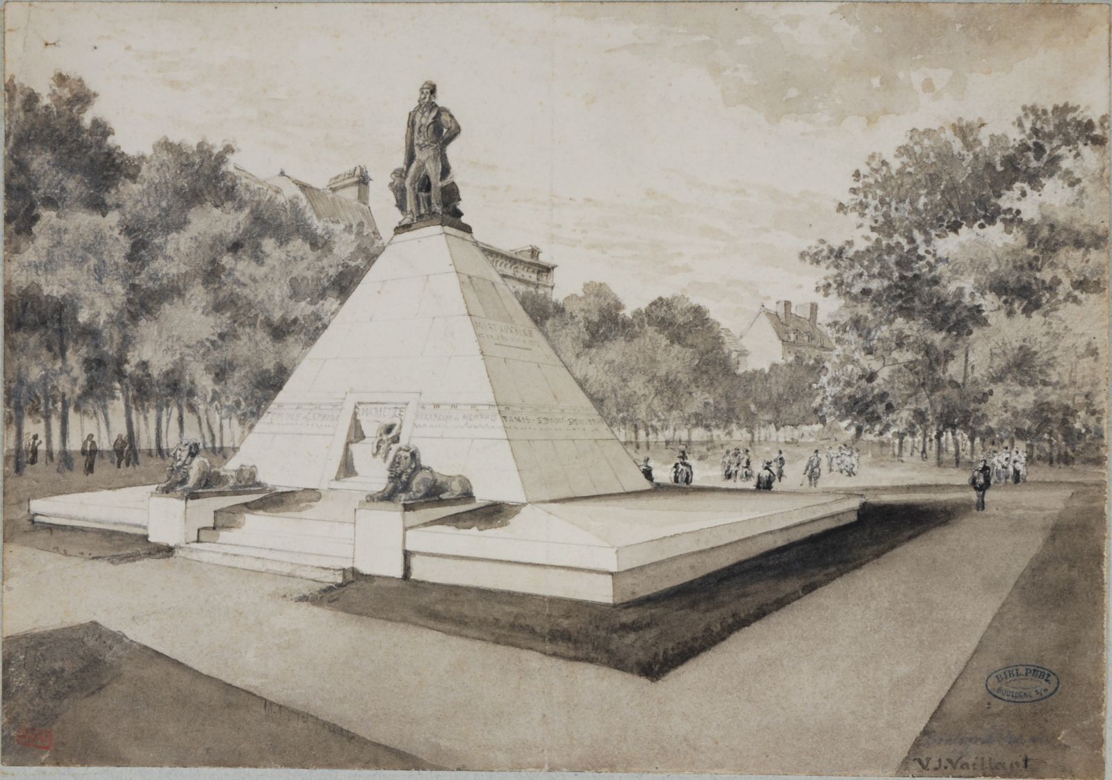 Vue du momnument Mariette dessiné par V-J. Vailalnt à la fin du 19e siècle